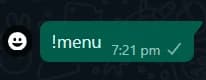 El mensaje !menu enviado en el grupo